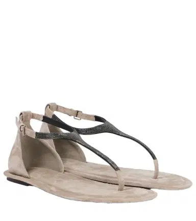 Brunello Cucinelli Monili suede thong sandals | Thumbnail 1 Brunello Cucinelli Monili suede thong sandals | Thumbnail 1
