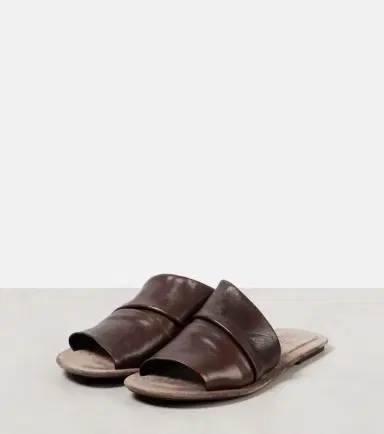 Brunello Cucinelli Ruched leather slides | Thumbnail 3 Brunello Cucinelli Ruched leather slides | Thumbnail 3