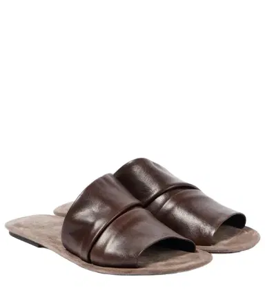 Brunello Cucinelli Ruched leather slides | Thumbnail 1 Brunello Cucinelli Ruched leather slides | Thumbnail 1