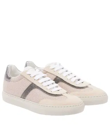 Brunello Cucinelli Monili suede and mesh sneakers | Thumbnail 1 Brunello Cucinelli Monili suede and mesh sneakers | Thumbnail 1