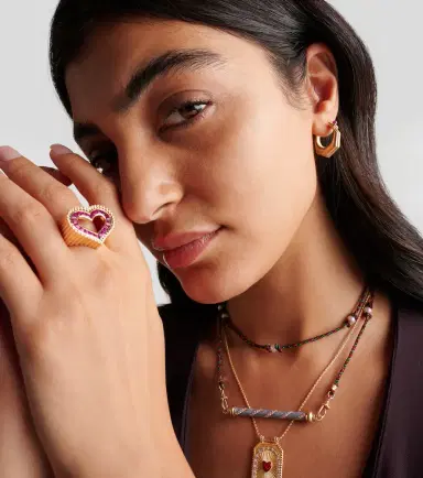 Marie Lichtenberg Baba Medium 18kt gold single hoop earring with diamonds and ruby | Thumbnail 5 Marie Lichtenberg Baba Medium 18kt gold single hoop earring with diamonds and ruby | Thumbnail 5