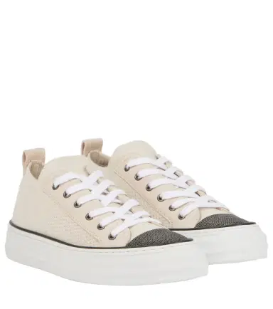 Brunello Cucinelli Monili suede-trimmed low-top sneakers | Thumbnail 1 Brunello Cucinelli Monili suede-trimmed low-top sneakers | Thumbnail 1