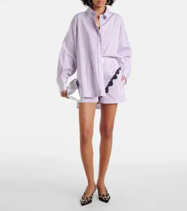 The Attico Striped lace-trimmed cotton shorts | Thumbnail 2 The Attico Striped lace-trimmed cotton shorts | Thumbnail 2
