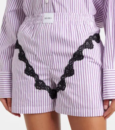 The Attico Striped lace-trimmed cotton shorts | Thumbnail 3 The Attico Striped lace-trimmed cotton shorts | Thumbnail 3