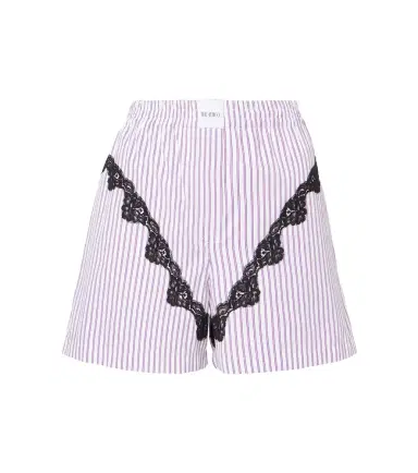 The Attico Striped lace-trimmed cotton shorts | Thumbnail 1 The Attico Striped lace-trimmed cotton shorts | Thumbnail 1