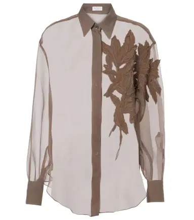 Brunello Cucinelli Herbarium-appliqué silk shirt | Thumbnail 1 Brunello Cucinelli Herbarium-appliqué silk shirt | Thumbnail 1