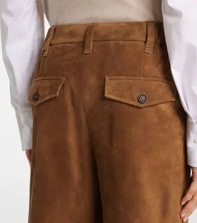 Brunello Cucinelli Mid-rise suede wide-leg pants | Thumbnail 2 Brunello Cucinelli Mid-rise suede wide-leg pants | Thumbnail 2