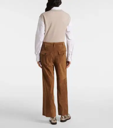 Brunello Cucinelli Mid-rise suede wide-leg pants | Thumbnail 3 Brunello Cucinelli Mid-rise suede wide-leg pants | Thumbnail 3