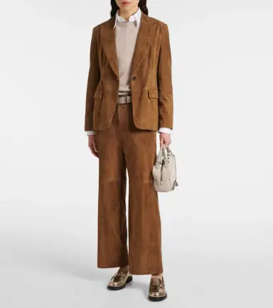 Brunello Cucinelli Mid-rise suede wide-leg pants | Thumbnail 5 Brunello Cucinelli Mid-rise suede wide-leg pants | Thumbnail 5
