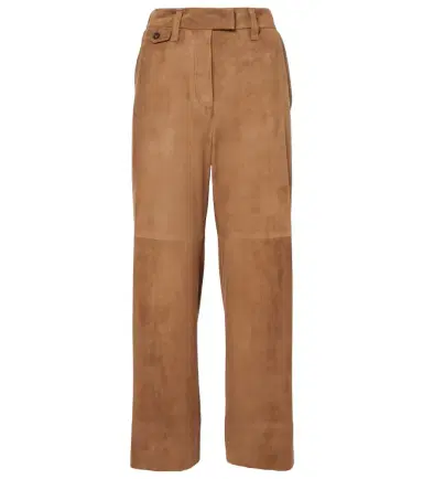 Brunello Cucinelli Mid-rise suede wide-leg pants | Thumbnail 1 Brunello Cucinelli Mid-rise suede wide-leg pants | Thumbnail 1