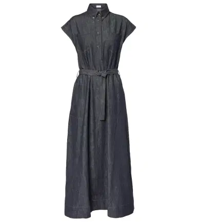 Brunello Cucinelli Belted denim maxi dress | Thumbnail 1 Brunello Cucinelli Belted denim maxi dress | Thumbnail 1