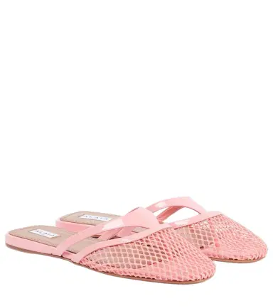 Alaïa Alaïa Patent leather-trimmed fishnet mules | Thumbnail 1 Alaïa Alaïa Patent leather-trimmed fishnet mules | Thumbnail 1