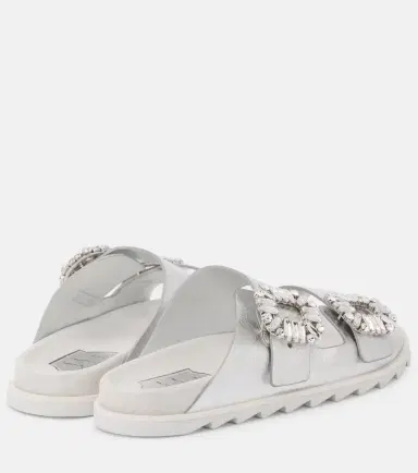 Roger Vivier Crystal-embellished metallic leather slides | Thumbnail 3 Roger Vivier Crystal-embellished metallic leather slides | Thumbnail 3