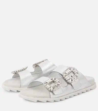 Roger Vivier Crystal-embellished metallic leather slides | Thumbnail 4 Roger Vivier Crystal-embellished metallic leather slides | Thumbnail 4