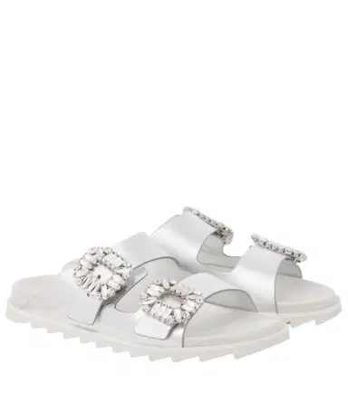 Roger Vivier Crystal-embellished metallic leather slides | Thumbnail 1 Roger Vivier Crystal-embellished metallic leather slides | Thumbnail 1