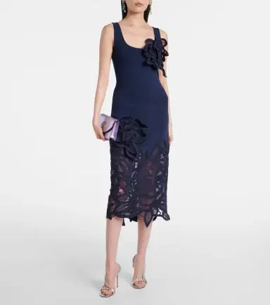 Oscar de la Renta Floral-appliqué lace midi dress | Thumbnail 2 Oscar de la Renta Floral-appliqué lace midi dress | Thumbnail 2