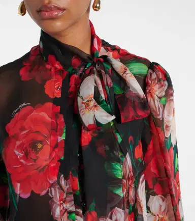 Dolce & Gabbana Floral tie-neck silk organza blouse | Thumbnail 2 Dolce & Gabbana Floral tie-neck silk organza blouse | Thumbnail 2