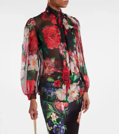 Dolce & Gabbana Floral tie-neck silk organza blouse | Thumbnail 4 Dolce & Gabbana Floral tie-neck silk organza blouse | Thumbnail 4