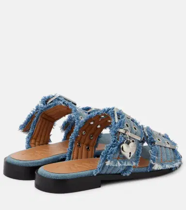 Ganni Fringed denim sandals | Thumbnail 4 Ganni Fringed denim sandals | Thumbnail 4