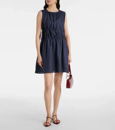 Asceno Como gathered linen minidress | Thumbnail 4 Asceno Como gathered linen minidress | Thumbnail 4