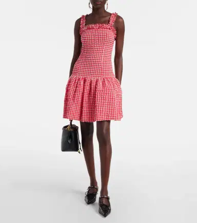 Ganni Seersucker ruffled minidress | Thumbnail 4 Ganni Seersucker ruffled minidress | Thumbnail 4