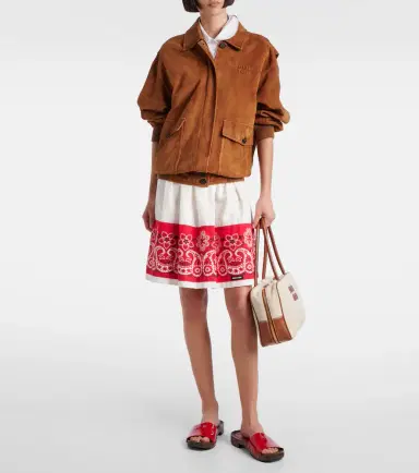 Miu Miu Logo suede blouson jacket | Thumbnail 3 Miu Miu Logo suede blouson jacket | Thumbnail 3