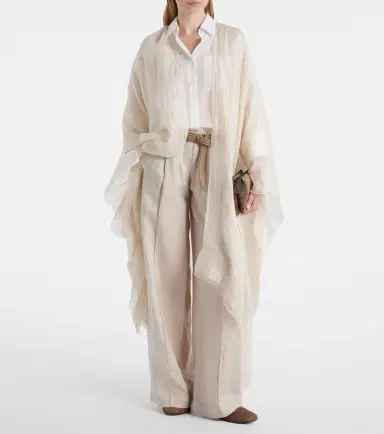 Brunello Cucinelli Fringed linen-blend cape | Thumbnail 2 Brunello Cucinelli Fringed linen-blend cape | Thumbnail 2