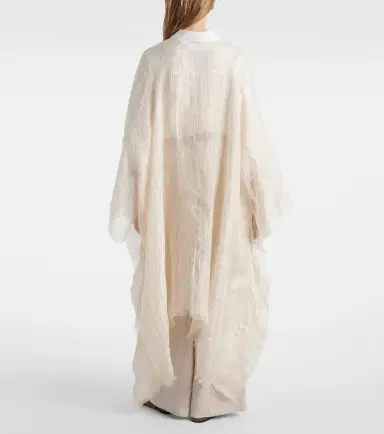 Brunello Cucinelli Fringed linen-blend cape | Thumbnail 3 Brunello Cucinelli Fringed linen-blend cape | Thumbnail 3