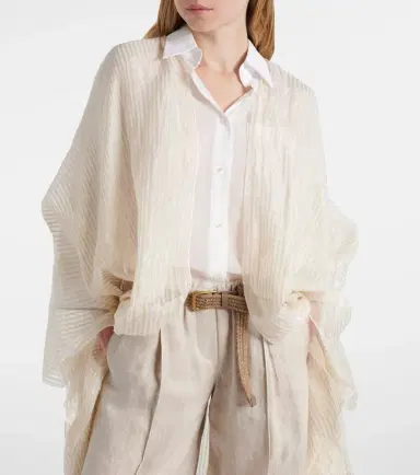 Brunello Cucinelli Fringed linen-blend cape | Thumbnail 5 Brunello Cucinelli Fringed linen-blend cape | Thumbnail 5