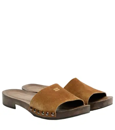 Miu Miu Logo faded suede mules | Thumbnail 1 Miu Miu Logo faded suede mules | Thumbnail 1