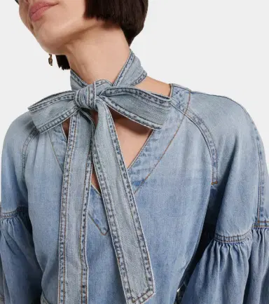 Zimmermann Tie-neck puff-sleeve denim minidress | Thumbnail 2 Zimmermann Tie-neck puff-sleeve denim minidress | Thumbnail 2