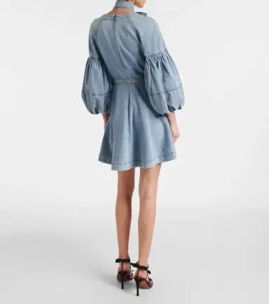 Zimmermann Tie-neck puff-sleeve denim minidress | Thumbnail 4 Zimmermann Tie-neck puff-sleeve denim minidress | Thumbnail 4
