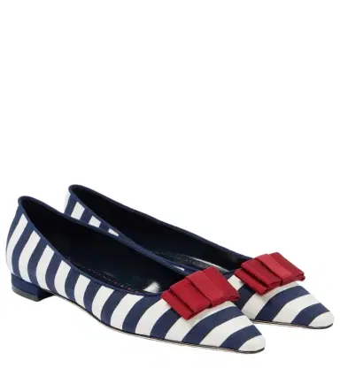Manolo Blahnik Reador bow-detail striped ballet flats | Thumbnail 1 Manolo Blahnik Reador bow-detail striped ballet flats | Thumbnail 1