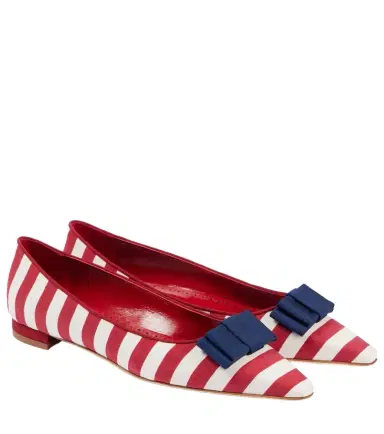 Manolo Blahnik Reador bow-detail striped ballet flats | Thumbnail 1 Manolo Blahnik Reador bow-detail striped ballet flats | Thumbnail 1