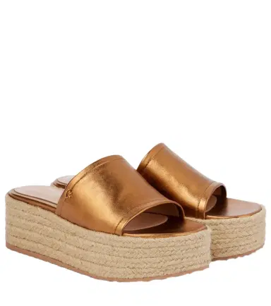 Gianvito Rossi Metallic leather espadrille slides | Thumbnail 1 Gianvito Rossi Metallic leather espadrille slides | Thumbnail 1