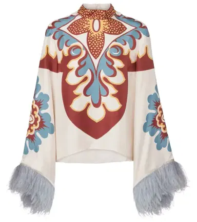 La DoubleJ Make An Exit feather-trimmed silk top | Thumbnail 1 La DoubleJ Make An Exit feather-trimmed silk top | Thumbnail 1