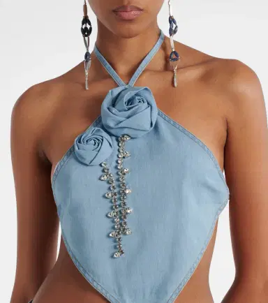 Area Embellished floral-appliqué cotton top | Thumbnail 3 Area Embellished floral-appliqué cotton top | Thumbnail 3
