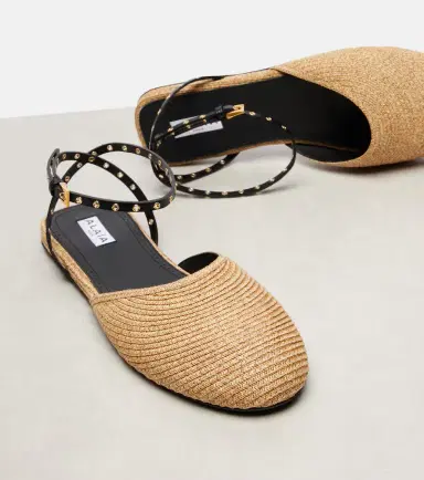 Alaïa Alaïa Leather-trimmed raffia flats | Thumbnail 4 Alaïa Alaïa Leather-trimmed raffia flats | Thumbnail 4
