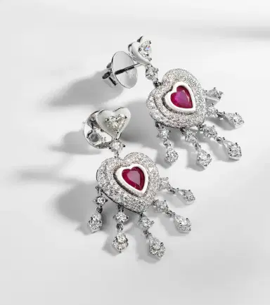 Kamyen Heart 18kt white gold earrings with rubies and diamonds | Thumbnail 5 Kamyen Heart 18kt white gold earrings with rubies and diamonds | Thumbnail 5