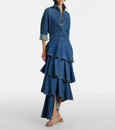 Alaïa Alaïa Spiral tiered denim midi skirt | Thumbnail 2 Alaïa Alaïa Spiral tiered denim midi skirt | Thumbnail 2