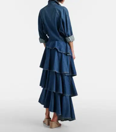 Alaïa Alaïa Spiral tiered denim midi skirt | Thumbnail 4 Alaïa Alaïa Spiral tiered denim midi skirt | Thumbnail 4