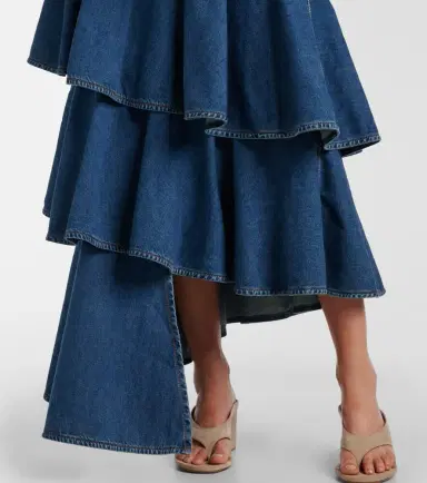Alaïa Alaïa Spiral tiered denim midi skirt | Thumbnail 6 Alaïa Alaïa Spiral tiered denim midi skirt | Thumbnail 6