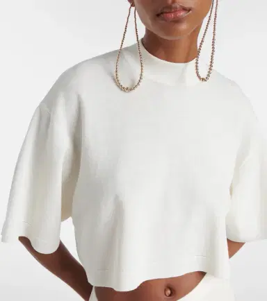 Alaïa Alaïa Cropped cotton and wool-blend T-shirt | Thumbnail 4 Alaïa Alaïa Cropped cotton and wool-blend T-shirt | Thumbnail 4