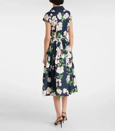 Oscar de la Renta Floral pleated cotton-blend midi dress | Thumbnail 3 Oscar de la Renta Floral pleated cotton-blend midi dress | Thumbnail 3