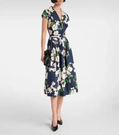 Oscar de la Renta Floral pleated cotton-blend midi dress | Thumbnail 5 Oscar de la Renta Floral pleated cotton-blend midi dress | Thumbnail 5