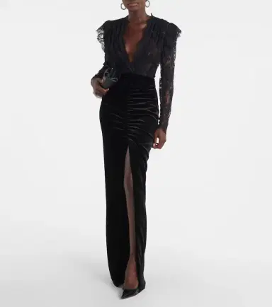 Alessandra Rich Lace and velvet gown | Thumbnail 2 Alessandra Rich Lace and velvet gown | Thumbnail 2