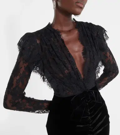 Alessandra Rich Lace and velvet gown | Thumbnail 4 Alessandra Rich Lace and velvet gown | Thumbnail 4