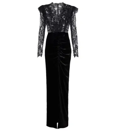 Alessandra Rich Lace and velvet gown | Thumbnail 1 Alessandra Rich Lace and velvet gown | Thumbnail 1