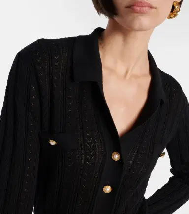 Alessandra Rich Pointelle cotton and cashmere cardigan | Thumbnail 2 Alessandra Rich Pointelle cotton and cashmere cardigan | Thumbnail 2