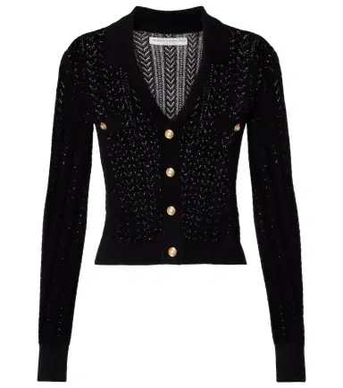 Alessandra Rich Pointelle cotton and cashmere cardigan | Thumbnail 1 Alessandra Rich Pointelle cotton and cashmere cardigan | Thumbnail 1
